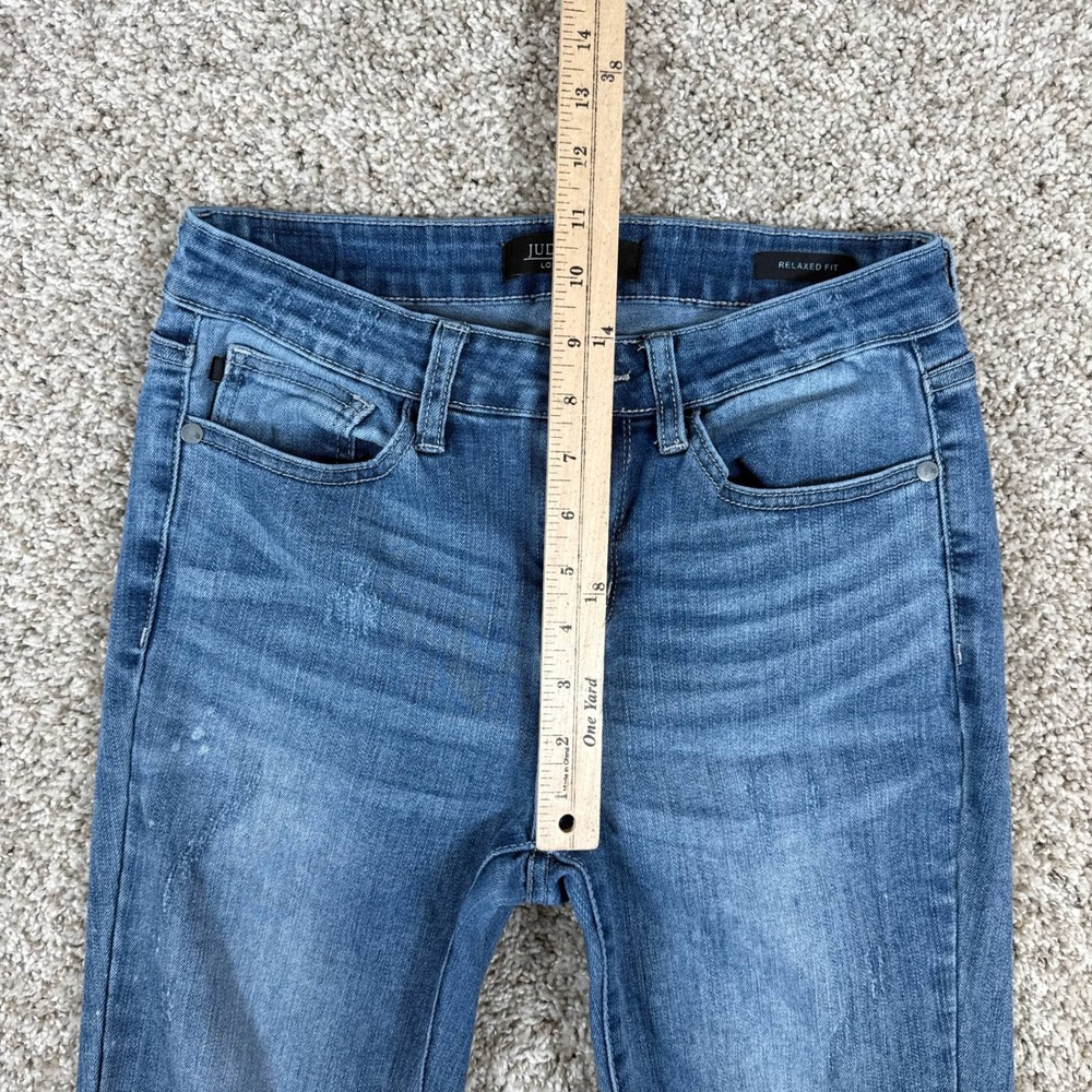 Judy Blue Jeans Womens 28 Relaxed Fit Distressed Ripped Knee Medium Blue Painted - Picture 7 of 13